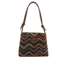Sac seau bohème en maille marron avec motifs zigzag colorés et bandoulière en cuir - Café (mc 5995 130)
