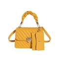 Chic quilted yellow crossbody handbag with heart buckle and cloud-like pleated handle - Yellow