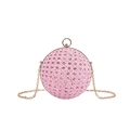Spherical pink evening clutch bag with sparkling rhinestones and gold ring handle - Pink
