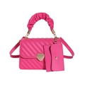 Vibrant pink quilted small square handbag with golden heart lock and cloud handle - Rose Red