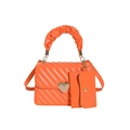Bright orange quilted crossbody handbag with gold heart clasp and scrunchie handle - Orange