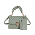 Green quilted handbag with heart lock, matching coin purse and adjustable strap - Bean Green