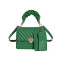Dark green quilted PU leather handbag with gold heart lock and cloud handle - Green