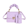 Lavender purple quilted handbag with gold heart buckle and ruffled handle for women - Purple
