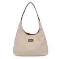 Beige corduroy large capacity hobo shoulder bag with dark brown leather straps - Khaki