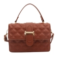 Borsa a tracolla minimalista marrone caramello con motivo a rombi e fibbia dorata - Marrone