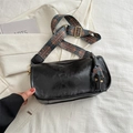 Retro black leather cylinder bag with colorful bohemian embroidered strap and tassel - Black