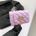 Quilted light purple crossbody bag with golden heart lock and chic B-pattern texture - Purple