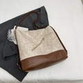 Bolso tote retro bicolor en blanco roto y marrón con detalle de cremallera diagonal - Caqui