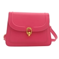 Elegant hot pink small square shoulder bag with gold interlocked clasp and flap - Rose Red