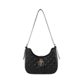 Chic black quilted hobo shoulder bag with elegant gold buckle and diamond stitch pattern - Black