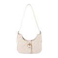 Chic beige quilted crescent underarm bag with vintage buckle and elegant shoulder strap - Off White