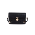 Classic black leather messenger bag with gold circular lock and dual decorative straps - Black