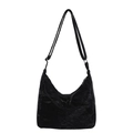 Borsa a spalla hobo nera minimalista con trama plissettata e tracolla regolabile - Nero