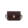 Fashionable small square crossbody bag in deep chocolate brown PU leather with gold buckle - Brown