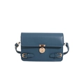 Minimalist grey-blue crossbody bag with vintage gold buckle and grainy leather finish - Blue