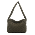 Deep olive green corduroy tote bag featuring classic diamond quilted stitching - Green