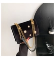 Sac à bandoulière en velours noir avec boutons tournesols dorés et bandoulière - Noir