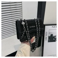 Chic black velvet crossbody square bag with silver chain and sphere detail - Black