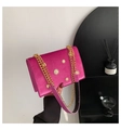Sac carré en velours rose fuchsia avec ornements tournesol dorés et chaîne - Rose