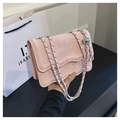 Pink suede wave flap crossbody bag with silver chain strap and metal ball detail - Pink