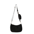 Retro black corduroy crossbody hobo bag with adjustable strap and round coin purse - Black