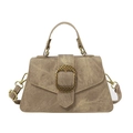 Vintage kaki canvas crossbody tas met een grote decoratieve bronzen metalen gespsluiting - Khaki
