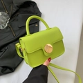 Fashionable fluorescent green crossbody bag with gold buckle and matte leather finish - Green