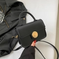 Chic black minimalist crossbody square bag with golden round buckle for women - Black