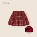 Girl's winter red plaid pleated skirt with warm fleece lining and elastic waist - Red Check / 130