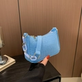Bright blue crocodile pattern shoulder bag with light blue acrylic chain and gold metal strap - Blue
