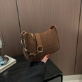 Brown crocodile embossed shoulder bag with acrylic chain strap and gold hardware detail - Brown