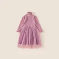 Pink girl's knitted dress with pearl collar and layered tulle skirt in princess style - 140 / Purple