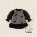 Robe d'hiver en tweed pour filles avec manches en mesh et doublure en velours chaud - 80 / Noir