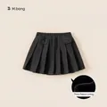 Gonna a pieghe nera foderata in pile per bambina con vita elastica e tasche - 110 / Nero