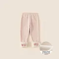Pink fleece lined ribbed pants for girls with plush cuffs and a cute bow detail - 80 / Pink