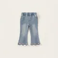 Girls light blue flare jeans with embroidery and elegant lace trim at the bottom hem - 90 / Denim Blue
