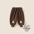 Mädchen Winterhose aus dunkelbraunem Cord mit Plüschfutter und Hasen-Aufnäher - 80 / Braun