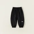 Classic black kids cargo jogger pants with elastic waist and large side pocket details - 80 / Black