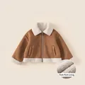 Braune Wildlederjacke für Mädchen mit weißem Fleecekragen und Futter, warm gefüttert - Braun / 130