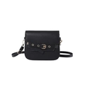 Borsa a sella classica in pelle PU nera con fibbia decorativa e finiture dorate su bianco - Nero