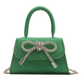Mini sac carré vert scintillant avec nœud en strass argentés et bandoulière chaîne - Vert