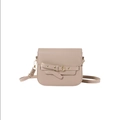 Borsa a sella beige retrò con dettaglio fibbia e finiture dorate da donna - Cachi