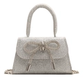 Mini sac de soirée argenté à paillettes avec nœud strass et bandoulière chaîne - Argent