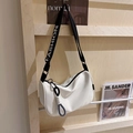 Borsa a tracolla bianca minimalista in nylon con cinturino nero scritta FASHION - Bianco