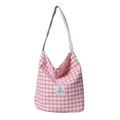 Rosa-weiß karierte Canvas-Einkaufstasche für Damen mit EMIS-Stoffetikett - Rosa
