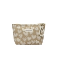 Beige Canvas Kosmetiktasche mit Herzmuster und elegantem Perlenarmband-Anhänger - Khaki