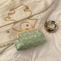 Elegant green lace bag with white sequins and gold metal handle for evening style - Green