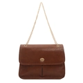 Borsa a spalla vintage marrone in ecopelle con catena dorata e chiusura a girello - Marrone