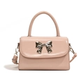 Mini borsa a mano rosa lucida da donna con fiocco in metallo argento e tracolla - Rosa